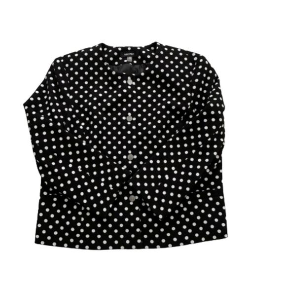 Nine West Blazer Jacket White Polka Dot Snap Front Crew Neck Blazer Size 14 - Picture 8 of 11